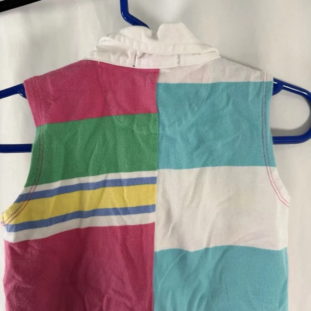 Ralph Lauren Shirt Baby Girl 5 Colorblock Pink Blue Sleeveless Collared Tank Top